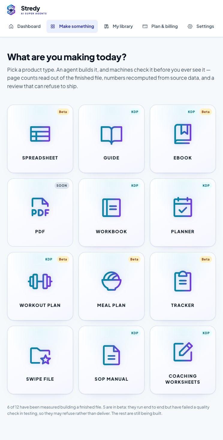 Current Stredy app with colorful cards for choosing a digital product